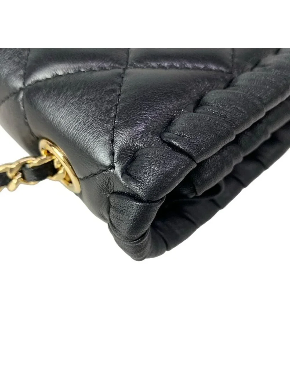 Chanel Wallet Quilted Black Chain Gold Coin Charm Braided Metal Lambskin